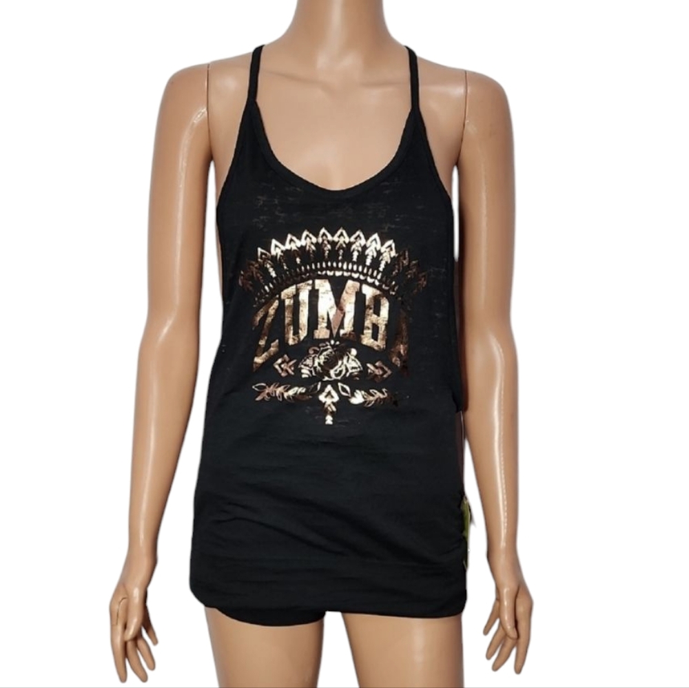 ZUMBA SPACY WOMEN'S SIZE‎ S MIX IT UP BUBBLE TANK TOP RACER BACK BLACK